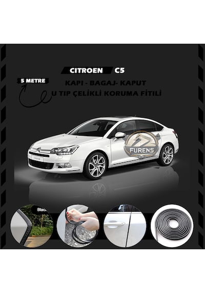 Citroen C5 Oto Araç Kapı Koruma Fitili 5 Metre Parlak Siyah Renk