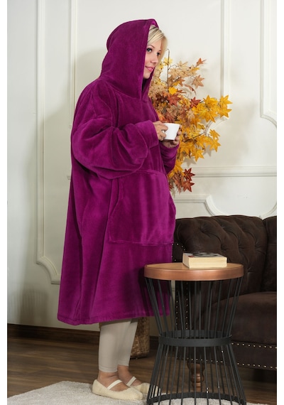Elart Enjoy Tv Battaniyesi Wellsoft Kapüşonlu Giyilebilir Unisex Over Size 80x110 Cm Mor Mor