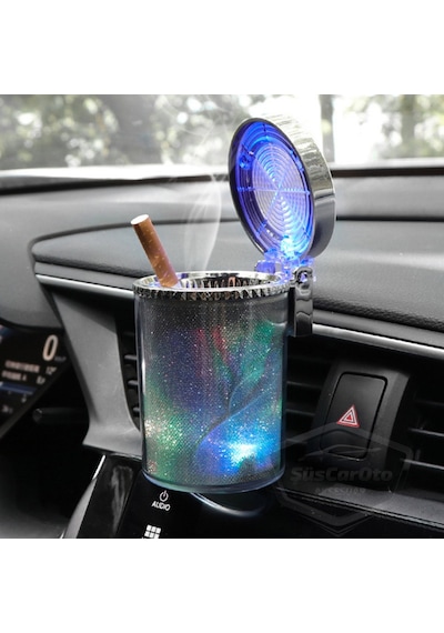 Üniversal 7 Renkli Rgb Led Işıklı Lüx Oto Küllük Kapaklı Spor Araç İçi Küllük Araba Küllüğü 00 Şüscaroto Aksesuar
