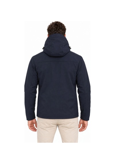 Barlashive Erkek Su Geçirmez Softshell İçi Polar Astarlı Çıkarılabilir Kapüşonlu 4 Cepli Mont Ceket - Lacivert Çok Renkli
