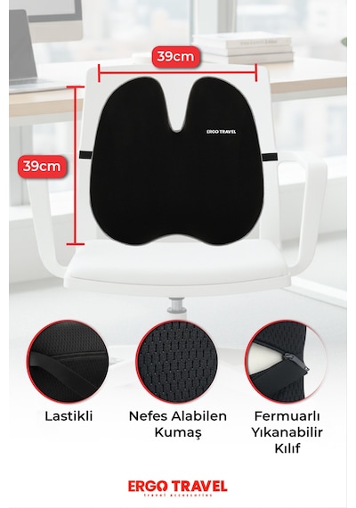 Viscofoam Ultralüks Ortopedik Bel Yastığı Ergonomik Bel Destek Minderi Ofis & Araç Uyumlu - Siyah