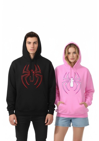Blausee Wear Örümcek Baskılı Sevgili Çift Kombini Yılbaşı Sevgililer Günü Hediyesi Kapüşonlu Sweatshirt & Hodie