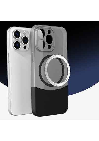 Apple iPhone Uyumlu 14 Pro Max Kılıf M-safe Şarj Özellikli Mıknatıslı Duble Kapak - Siyah Siyah Siyah