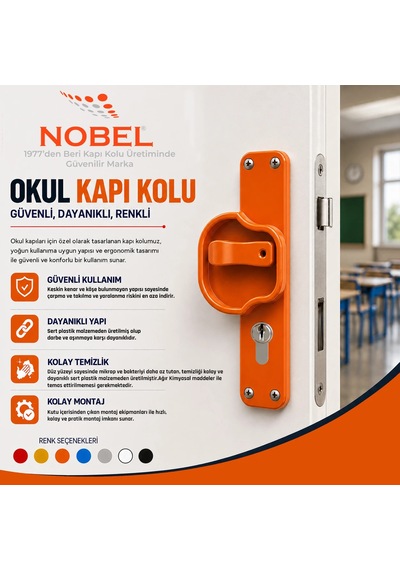10 Adet Okul Kapı Kolu Kreş, Anaokulu Ve Sınıf Kapıları İçin Çocuk Korumalı Emniyetli Dayanıklı Plastik Kapı Kolu - Turuncu