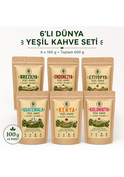 Dünya Kahveleri Yeşil & Çiğ Kahve Keşif Seti 6 X 100 Gr Çekirdek Kahve