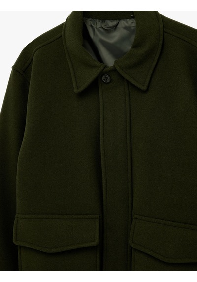 Koton Gömlek Yaka Uzun Kollu Regular Fit Kaşe Bomber Ceket Haki 6wam20007hw