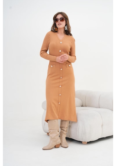 Ftz Women Kadın Fitilli Elbise Camel 20847 Camel