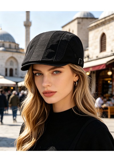 Unisex Klasik Gözlük Şapkası Siyah & Haki Retro Flat Cap Mevsimlik Kullanım