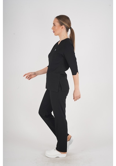 Unisex Siyah Violet Model Scrubs Takım Doktor Hemşire Üniforması Siyah