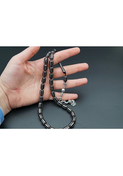 8'lı Kapsül Kesim Gümüş Yarma İşleme Oltu Taşı Tesbih St000148