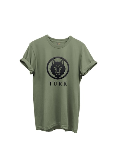 Kurt Ve Türk Özel Koleksiyon Serisi-3 Tasarım Baskılı %100 Pamuk T-shirt Haki
