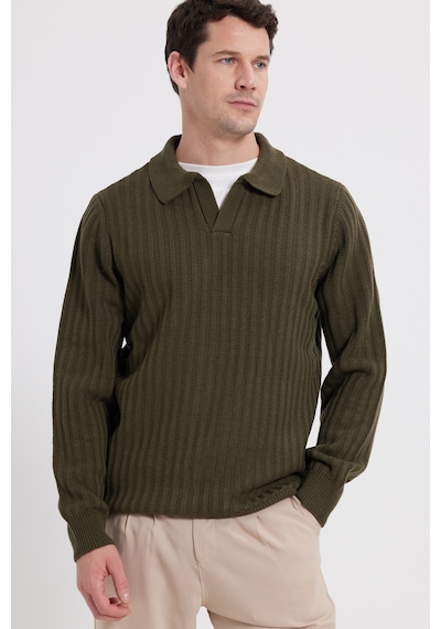 Tudors Erkek Standart Fit Normal Kesim Polo Yaka Haki Kazak-46286