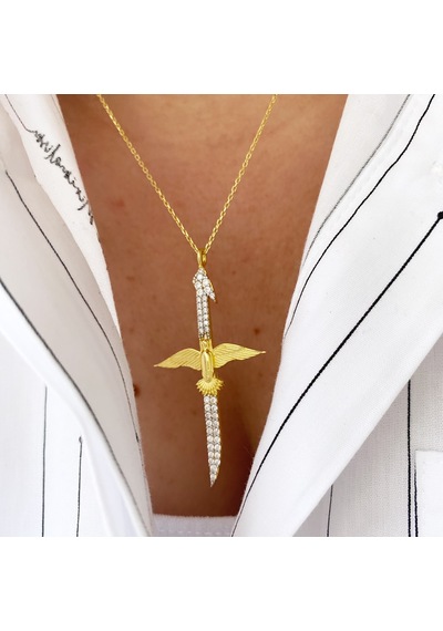 Gümüş Anka Kuşu Elif Kolye Gold