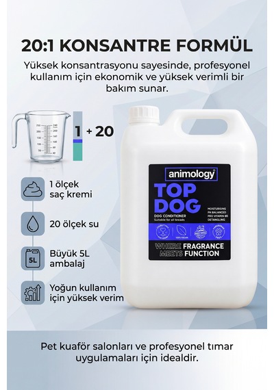 Animology Top Dog Kedi Ve Köpekler İçin Conditioner Tüy Kremi 5 Lt - 20:1 Konsantre