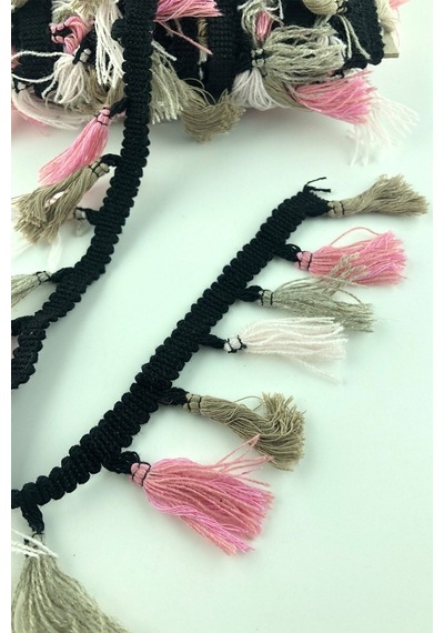 FdayAksesuar Pembe Bej Krem Pamuklu Saçak Püskül En 4 Cm 1 Metre FRDY15600