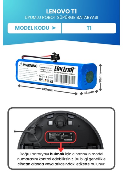 Lenovo T1 Uyumlu Batarya 5200mah Pil