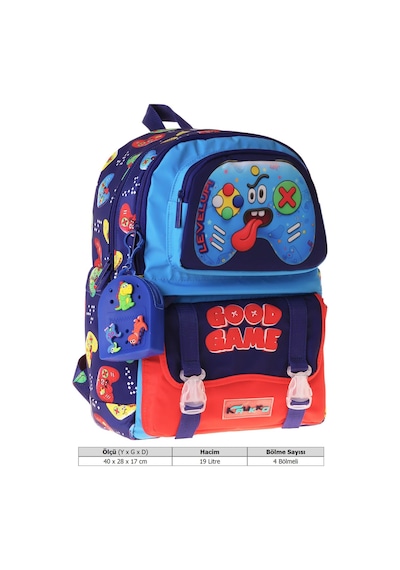 Kaukko Kids Dört Bölmeli Erkek Çocuk Good Game Baskılı Lacivert - Kırmızı Okul Sırt Çantası - L5389 Çok Renkli