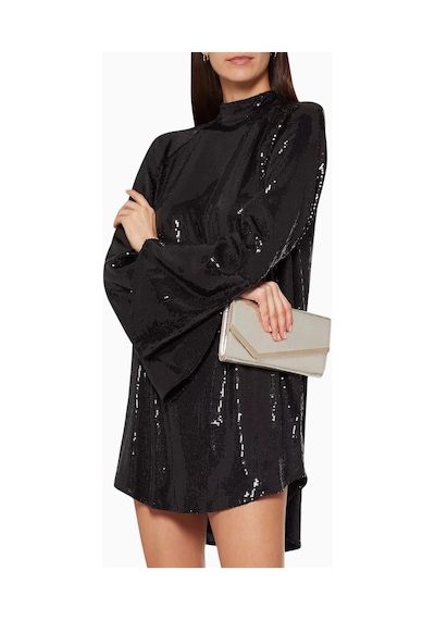 Jimmy Choo Jımmy Choo Emmie Glitter Clutch Çanta, Simli Deri, Zincir Askılı Lüks Gece Tasarımı Gümüş