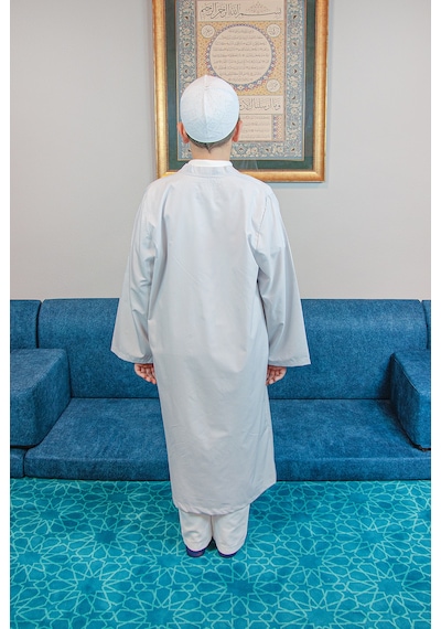 Gri Buhara Yaka Namaz Elbisesi Erkek Çocuk Cübbe Gri