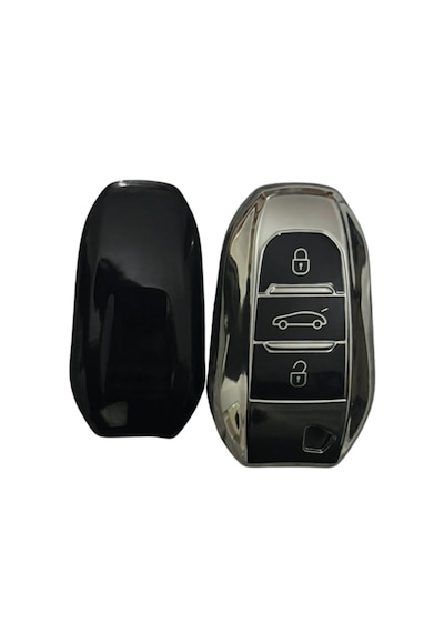 Autohan Keys Peugeot Anahtar Koruma Kılıfı, 208 308 508 2008 3008 5008 Rifter Modelleri İçin, Sustasız, Krom-siyah