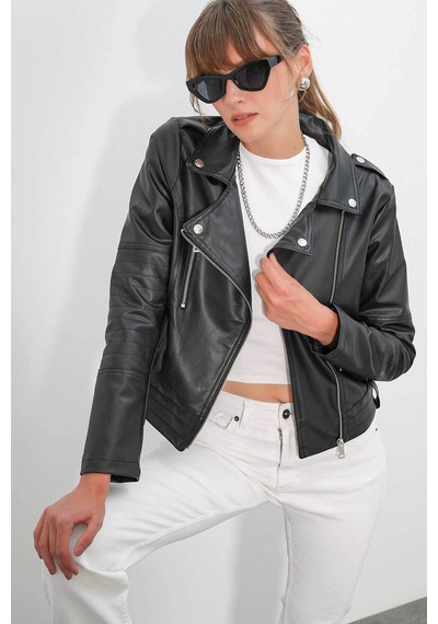 Bigdart Biker Siyah Kadın Deri Ceket 1025