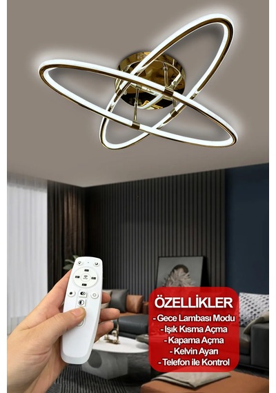 Atom 2 Kollu Çift Yönlü Kumandalı İthal Modern Yüksek Işık Güclü Led Avize - Gold Gold