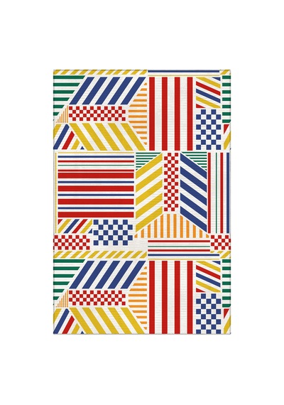Arline 02 Modern Geometrik Tasarım Renkli Şönil Dokuma Taban İnce Yıkanabilir Ev Oda Salon Halısı Sarı Kırmızı Mavi 4