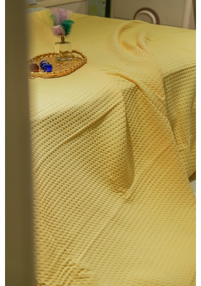 Sofline Premium %100 Pamuk Tek Kişilik Yazlık Pike, Yatak Örtüsü, Terletmez Kumaş Güneş Sarısı 160x240cm Açık Sarı