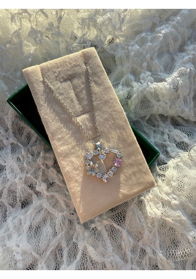 Işıltılı Elegant Heart Necklace Gümüş