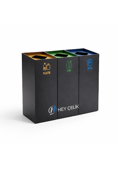 3 Lü Sıfır Atık Kutusu Geri Dönüşüm Ünitesi Sak-504 Metal Atık Ayrıştırma Sistemi Hey Çelik