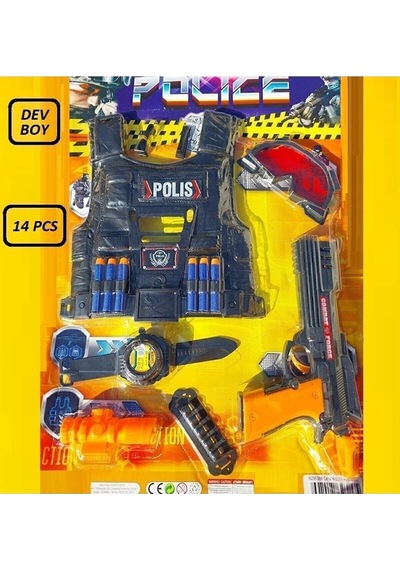 Can Yelekli Polis Seti 14 Parça Oyuncak Koruma Gözlüğü Nerf Mermili Saat Dürbün