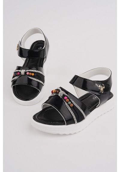 Muggo Butterfly Renkli Boncuklu Fiyonk Detaylı Cırtlı Kız Çocuk Sandalet Siyah Muggo Butterfly Renkli Boncuklu Fiyonk Detaylı Cırtlı Kız Çocuk Sandalet Siyah