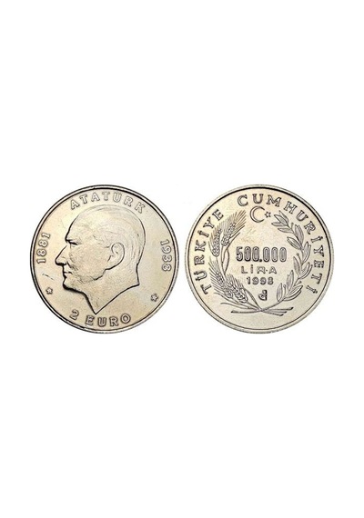 1998 Yılı Darphane Hatıra 2 Euro Atatürk Nikel 500.000 Lira Çil