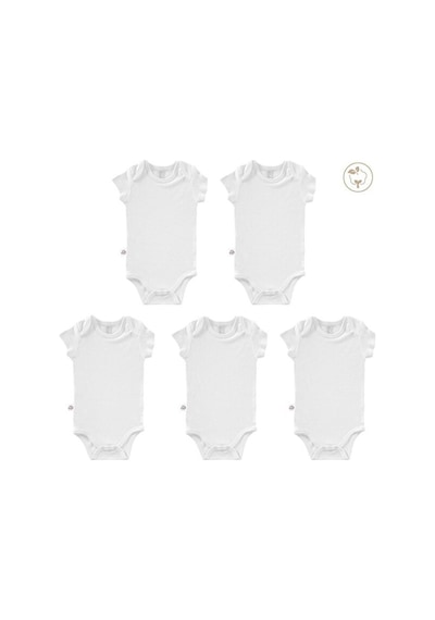 Tinylamb Bebek Atleti Beyaz Renk Bebek Bodysuit Kısa Kollu Set - 5 Parça