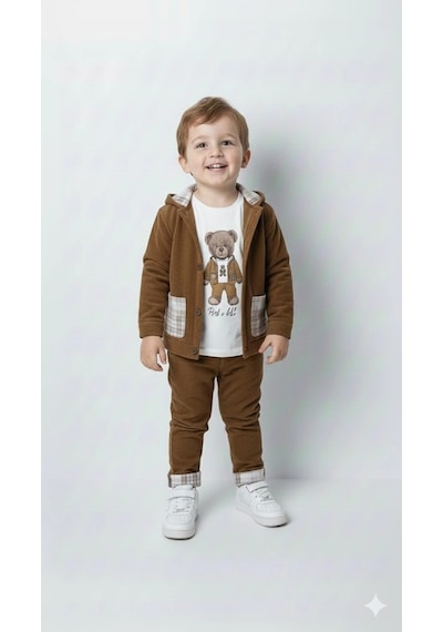 Bontino Erkek Çocuk %100 Pamuk Kadife Hırka, Pantolon Ve Ayıcık Baskılı Sweatli 3'lü Premium Seri S.kahve Bontino Erkek Çocuk %100 Pamuk Kadife Hırka, Pantolon Ve Ayıcık Baskılı Sweatli 3'lü Premium Seri S.kahve