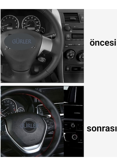 Fiat Albea Uyumlu Dikmeli Direksiyon Kılıfı Noktalı-kırmızı Ipli 38cm 11cm