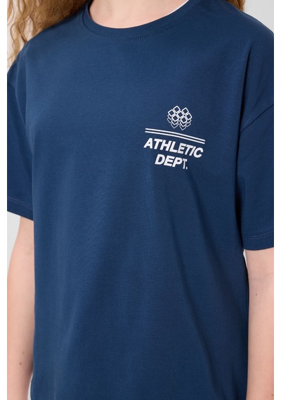 Parlament Pamuklu O Yaka Oversize Fit Baskılı Kız Çocuk T-shirt - 75178 Lacivert