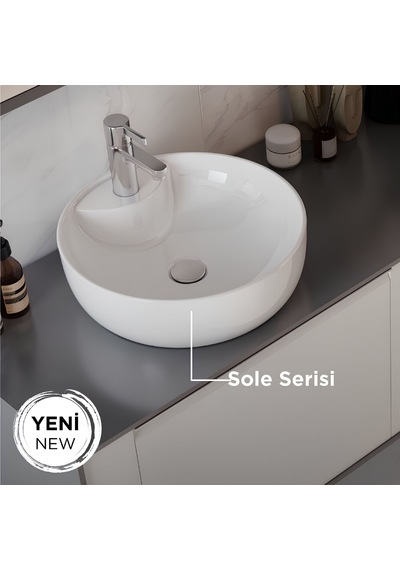 Seramiksan Sole 42 CM Tezgah Üstü Lavabo Batarya Delikli