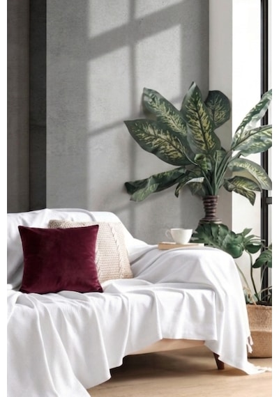Miracolo Home Beyaz Pamuklu Dekoratif Koltuk Örtüsü 170x230 Boyutlu Optimal Kaymaz Tasarım