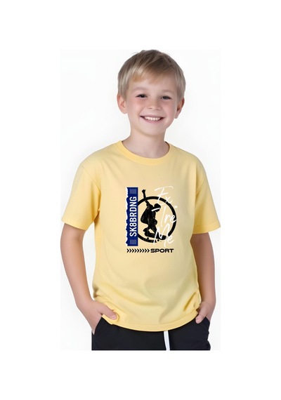Panios Kids Sk Sport Baskılı Erkek Çocuk Kısa Kollu Yuvarlak Yaka T-shirt Sarı