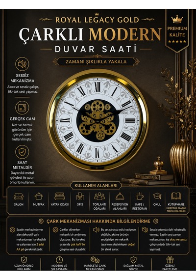 Royal Legacy Gold 60 Cm Çarklı Duvar Saati