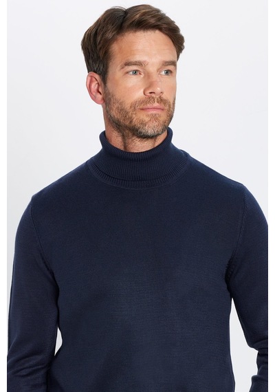Tudors Erkek Slim Fit Dar Kesim Yumuşak Dokulu Tüylenmeyen Lacivert Tam Balıkçı Yaka Triko Kazak-29110 Lacivert
