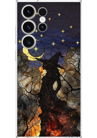 Printify Samsung Galaxy S23 Ultra İle Uyumlu Vitray Cadı Saati Tasarımlı Şeffaf Silikon Kılıf Şeffaf
