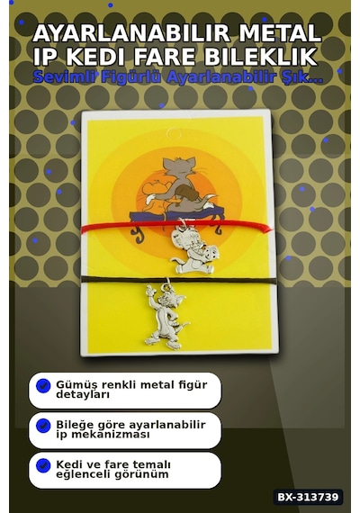 Ayarlanabilir Metal İp Kedi Fare Bileklik 1 Adet - Asansörlü Bijuteri Aksesuarı Bx-313739 Çok Renkli