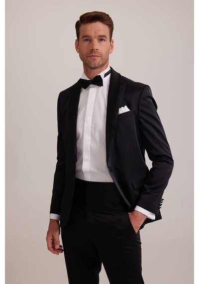 Ysf Erkek Siyah Slim Fit Kırlangıç Yaka Damatlık