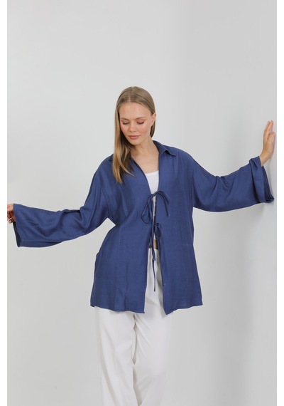 Doğal Viskon Kumaş Cepli Bağcıklı Kadın Kimono 1167 Hafif, Dökümlü, Akışkan, Yazlık Model İndigo Doğal Viskon Kumaş Cepli Bağcıklı Kadın Kimono 1167 Hafif, Dökümlü, Akışkan, Yazlık Model İndigo