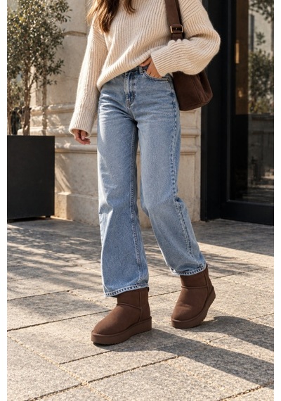 Vadon 9001 Kadın Premium Süet İçi Kürklü Kışlık Yüksek Taban Bot Acı Kahverengi