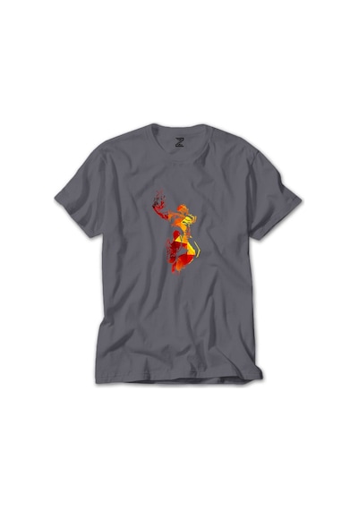 Red Basketball Silhouette Gri Tişört