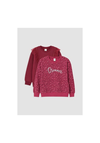 Lc Waikiki Alıta Cıty Farkıyla Lcw Kids Bordo 3 İplik Şardonlu Baskılı Loose & Bol Kız Çocuk Sweatshirt Bordo - 931690587 Bordo
