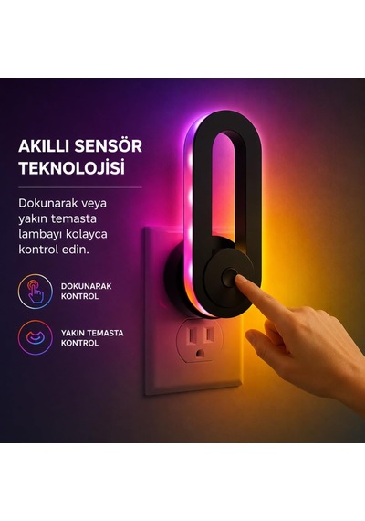 Rgb Akıllı Gece Lambası, Işık Sensörlü 180 Dönebilen Dekoratif Duvar Priz Lambası, Dokunmatik Kontrollü Renk Diğer